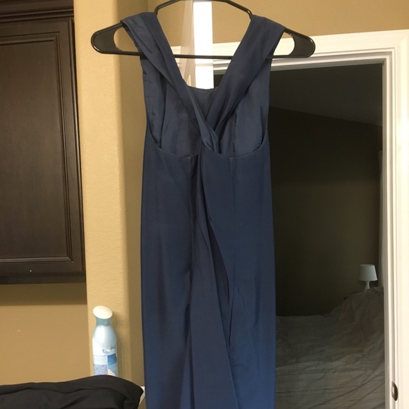 Classic navy satin dress with crisscrossed back. - Picture 2 of 3